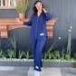 Damen Casual Loose Langarmshirt Hohe Taille Split Wide Leg Pants Set