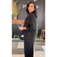 Damen Casual Loose Langarmshirt Hohe Taille Split Wide Leg Pants Set
