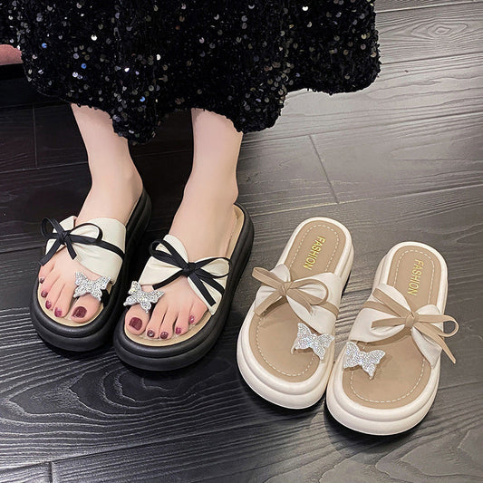 Frauen Mode Bowknot dicken Boden Hausschuhe