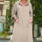 Langes Damenkleid mit langen Ärmeln, Schlitz und Kapuze