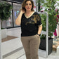 Damen lässiges elegantes Oberteil mit Druck und V-Ausschnitt
