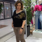 Damen lässiges elegantes Oberteil mit Druck und V-Ausschnitt