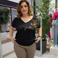 Damen lässiges elegantes Oberteil mit Druck und V-Ausschnitt