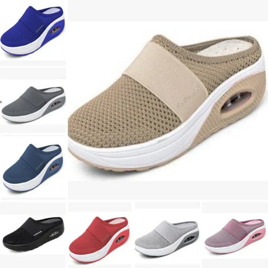 Lässige Mesh-Hausschuhe mit flacher Sohle und schrägem Absatz für Damen