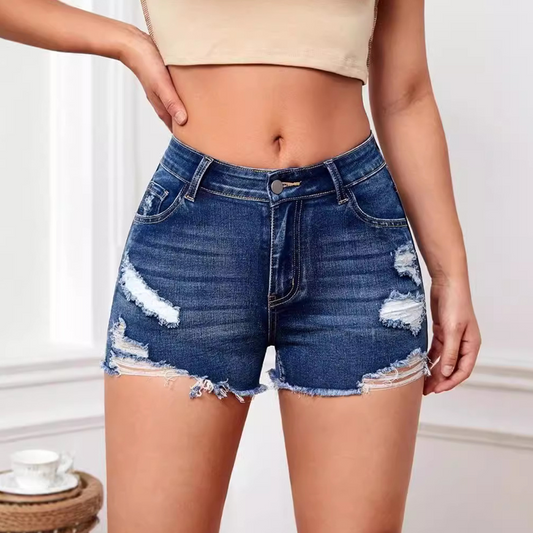 Damenmode Stretch-Denim-Shorts mit hoher Taille