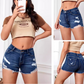 Damenmode Stretch-Denim-Shorts mit hoher Taille