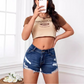 Damenmode Stretch-Denim-Shorts mit hoher Taille