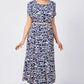 Damen Trendy Blau Print Kurzarm Kleid mit Gürtel