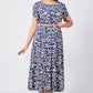Damen Trendy Blau Print Kurzarm Kleid mit Gürtel