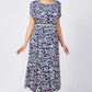 Damen Trendy Blau Print Kurzarm Kleid mit Gürtel