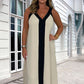 Ärmelloses V-Ausschnitt-Damen-Maxikleid mit Farbblock