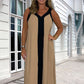 Ärmelloses V-Ausschnitt-Damen-Maxikleid mit Farbblock
