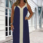 Ärmelloses V-Ausschnitt-Damen-Maxikleid mit Farbblock
