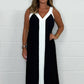Ärmelloses V-Ausschnitt-Damen-Maxikleid mit Farbblock