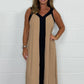 Ärmelloses V-Ausschnitt-Damen-Maxikleid mit Farbblock