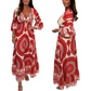 Damen Retro Boho Maxi Kleid mit tiefem V-Ausschnitt