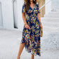 Elegantes, bedrucktes, fließendes Damenkleid mit V-Ausschnitt