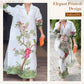 Langärmeliges, langes Damenkleid mit Print, V-Ausschnitt und Kragen