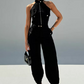Ärmelloses Crop-Top und High-Waist-Hose-Outfit für Damen
