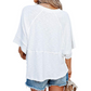 🌸Einfarbiges Patchwork-T-Shirt mit lockeren Fünf-Punkt-Trompetenärmeln🌈