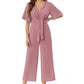 Eleganter Jumpsuit mit V-Ausschnitt und weitem Bein und Bindegürtel für Damen