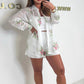 Leichtes, atmungsaktives, besticktes Hemd-Shorts-Set für Damen