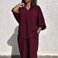 Lässiges, locker sitzendes Zweiteiler-Set aus Oberteil und Hose mit V-Ausschnitt für Damen