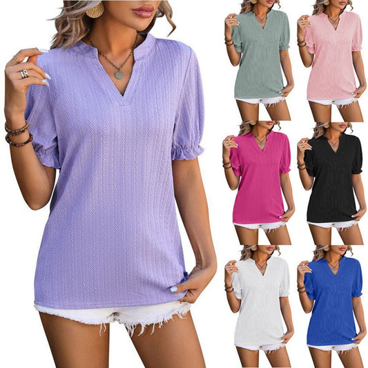 💖Lässiges Kurzarm-Oberteil mit V-Ausschnitt für Damen💖