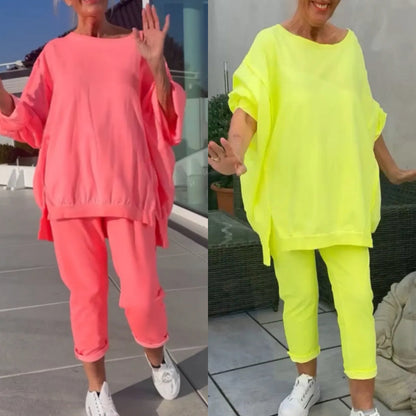 🎁💃Begrenzte Zeit 50% Rabatt💥Rundhalsausschnitt mit Schlitz. Fluoreszierender Freizeitanzug für Damen