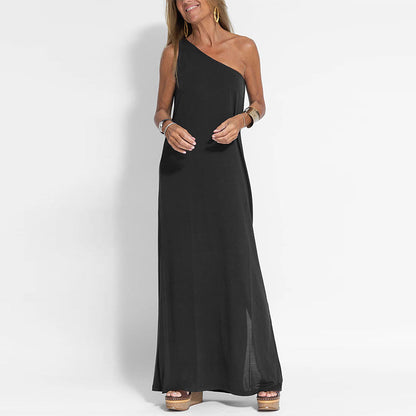 Elegantes One-Shoulder-Kleid mit Schlitz in Knöchellänge