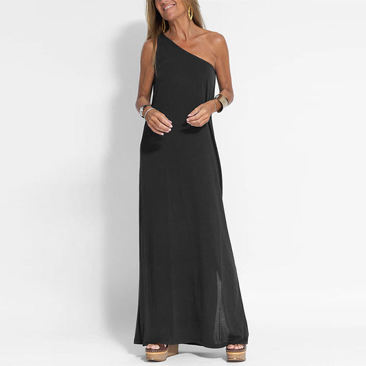 Elegantes One-Shoulder-Kleid mit Schlitz in Knöchellänge