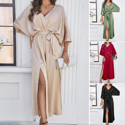Elegante Damen Kleider mit geteiltem V-Ausschnitt und fester Farbe