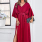 Elegante Damen Kleider mit geteiltem V-Ausschnitt und fester Farbe