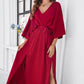 Elegante Damen Kleider mit geteiltem V-Ausschnitt und fester Farbe