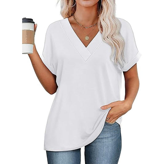 Kurzärmeliges Damen-Top mit V-Ausschnitt und Dolman-Ärmeln