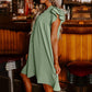 Damen Casual V-Ausschnitt Rüschen Plissee-Kleid