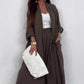 Damen Freizeit-Zweiteiler: Lange offene Jacke & Hose mit weitem Bein