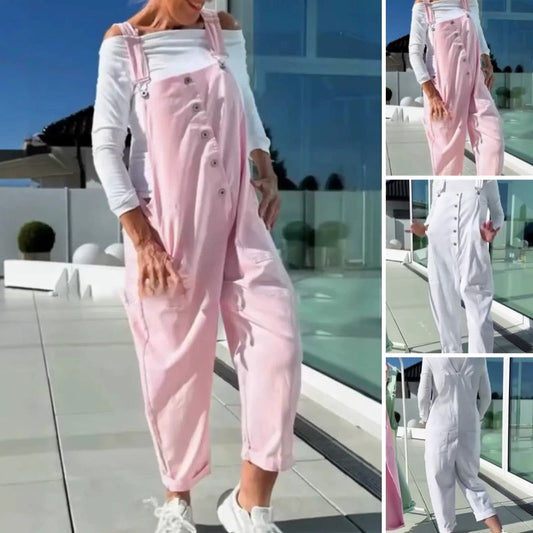 Süße und lässige Damen-Latzhose in Unifarben mit verstellbaren Trägern