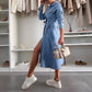 Langärmeliges Denim-Kleid mit Knopfleiste für Frauen