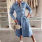 Langärmeliges Denim-Kleid mit Knopfleiste für Frauen