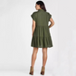 👗Damenkleid mit Revers und kurzen Ärmeln, plissiert, Button-Down