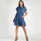 👗Damenkleid mit Revers und kurzen Ärmeln, plissiert, Button-Down