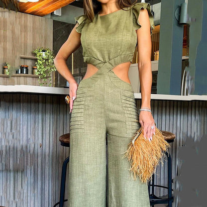 💝Eleganter, einfarbiger Jumpsuit mit Rüschen für Damen