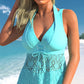 🏖️Damen-Badeanzug mit V-Ausschnitt und Spitzenbesatz und Boyshorts, zweiteilig