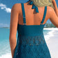 🏖️Damen-Badeanzug mit V-Ausschnitt und Spitzenbesatz und Boyshorts, zweiteilig