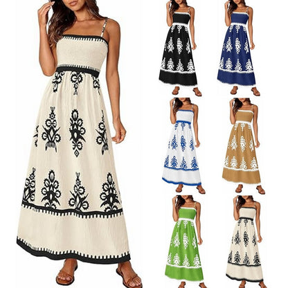 Spaghetti-Träger Blumiges Maxi-Sonnenkleid