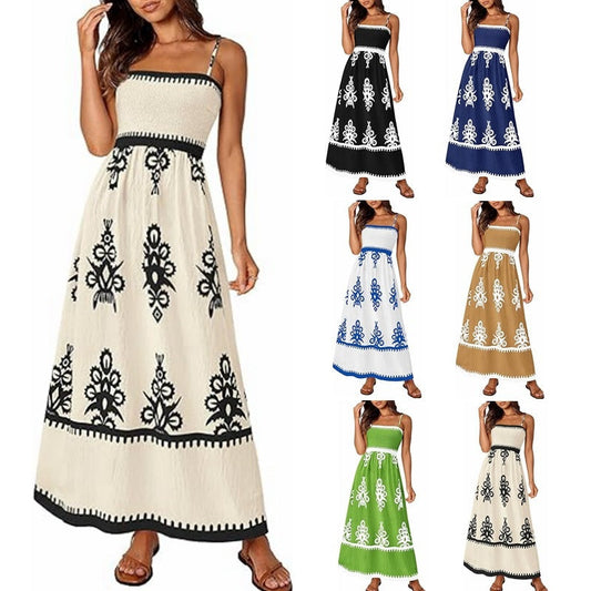 Spaghetti-Träger Blumiges Maxi-Sonnenkleid