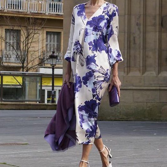 Elegantes langes Damen-Kleid mit V-Ausschnitt