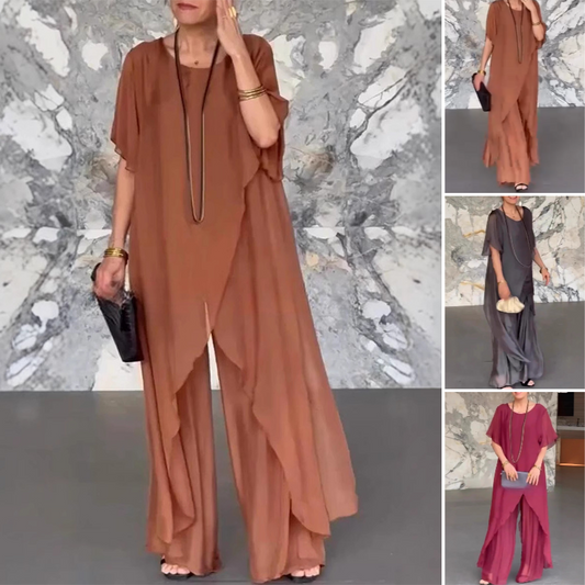 Damen-Set aus asymmetrischem Oberteil und lockerer Hose