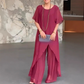 Damen-Set aus asymmetrischem Oberteil und lockerer Hose